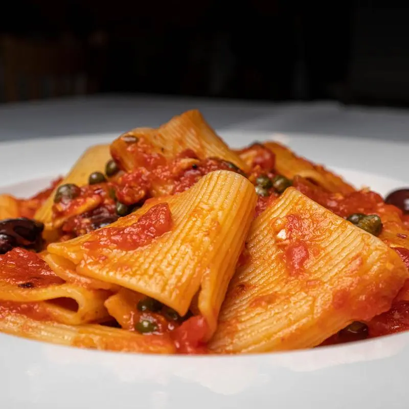 Rigatoni puttanesca with kalamata olives, capers and spicy marinara at Chef's Roma Kitchen